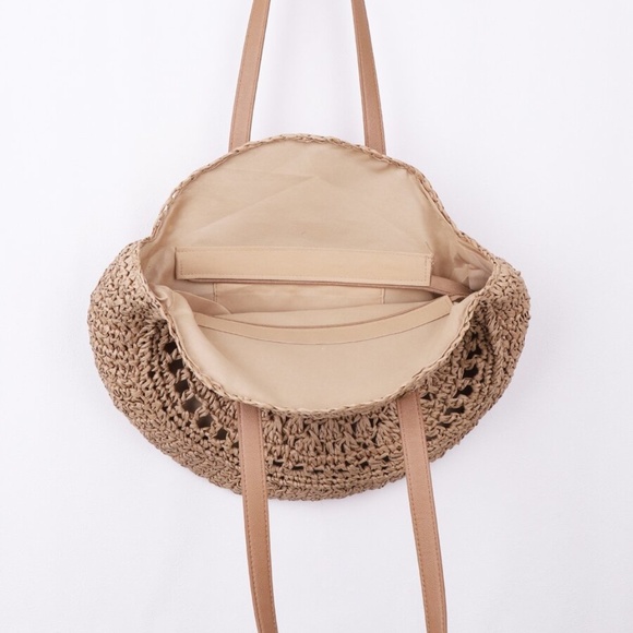 Boho Circular Large Straw Tote Summer Bag - Picture 3 of 9